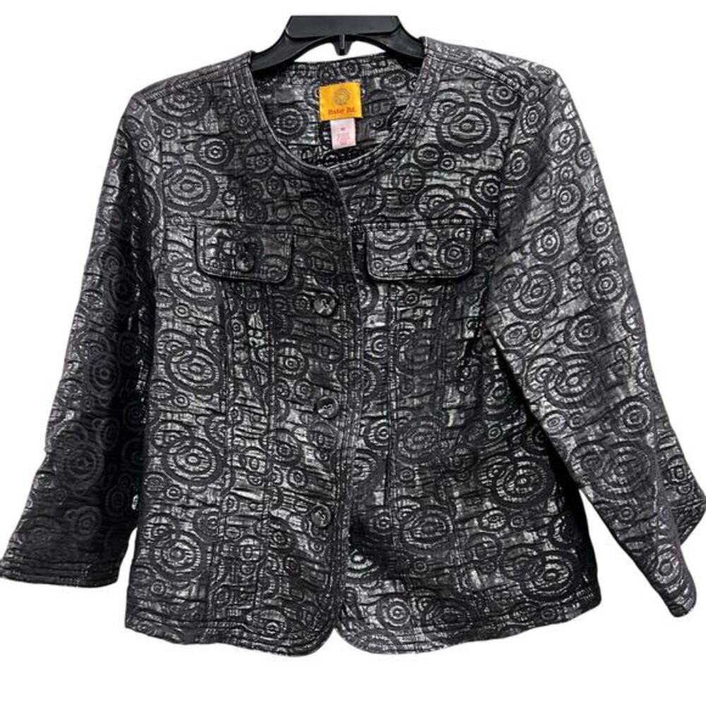 RUBY RD. silver black 3/4 sleeve jacket sz 10